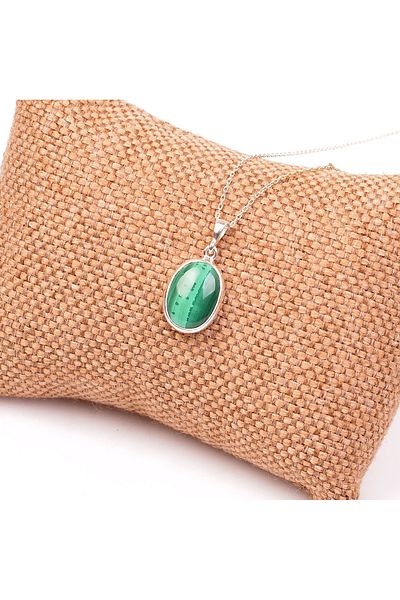 Taş Sandığı Malachite Stone Silver Necklace - Malahit Stone