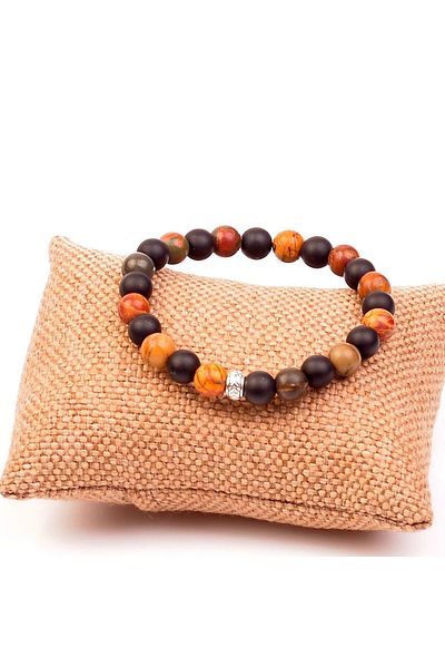 Taş Sandığı Jasper And Obsidian Stone Bracelet - 8 Mm
