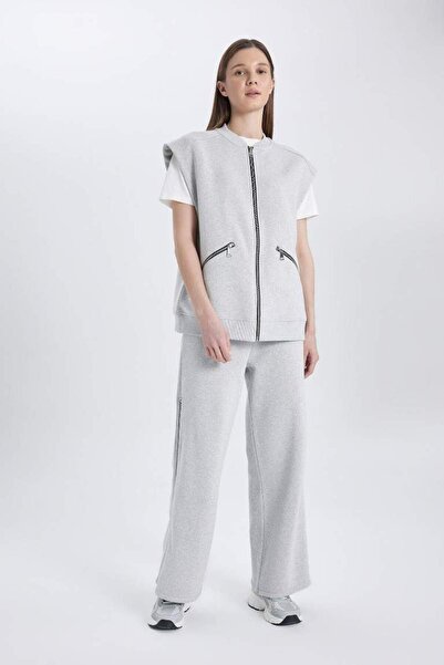 DeFacto Wide Leg Fermuarlı Eşofman Altı OPTIC LT.GREY MELANGE