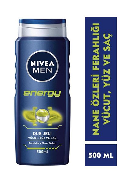 NIVEA Men's Shower Gel Energy 500ml - Complete Care, Body Hair Face and Fresh Skin Feeling