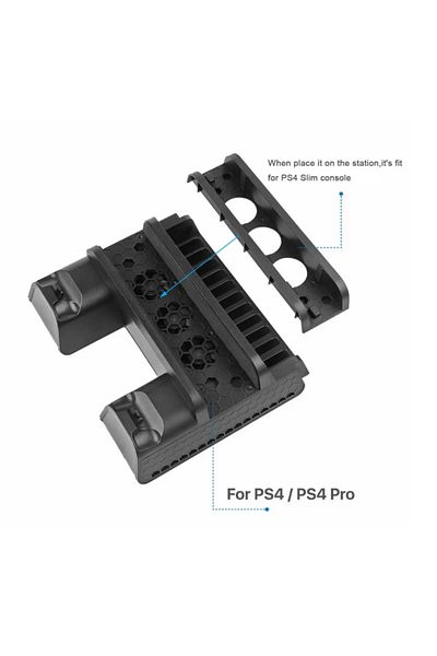 DUTRIEUX Black Cooling Stand For Ps4 Slim Pro With Controller Charging Station Handle Charger Dock With Discs