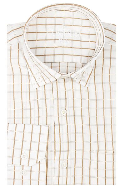 Varetta Ανδρικό μακρυμάνικο πουκάμισο White Tan Classic με φαρδιά κοπή και τσέπες