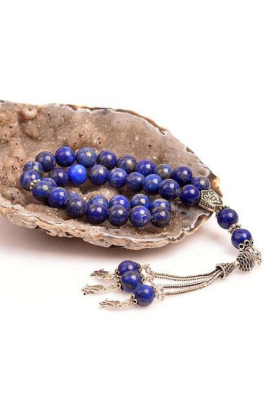 Taş Sandığı Lapis Lazuli Stone Silver Rosary - 8 Mm - Three Pieces