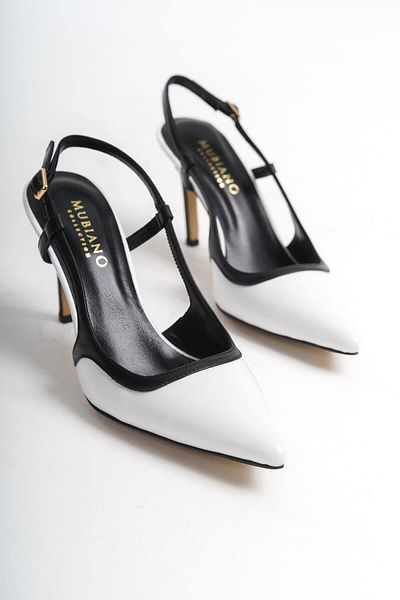 Mubiano Collection Women's Heels Genuine Leather Stiletto & Shoes White/Black -Mcbrg5698-Bs