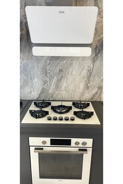 Uğur Beyaz Cam Buhar Destekli FitFry WOK 5 Gözlü Ankastre Set