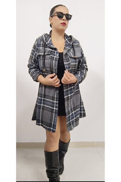 AKŞEN GİYİM Large Size Tunic Boy Hooded Thick Lumberjack Shirt/Jacket