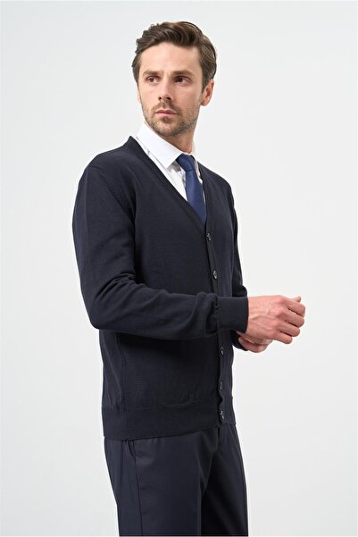 İmza V-подібний комір, темно-синій трикотаж - довгі рукави, класичний комфортний крій 1012245016