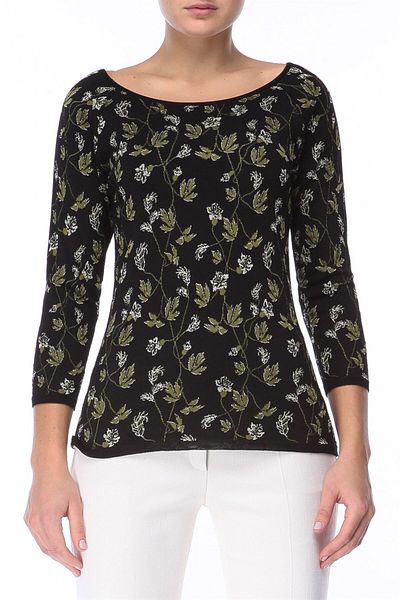 Escada Boat Neck Three-Quarter Sleeve Black Cotton Sweater