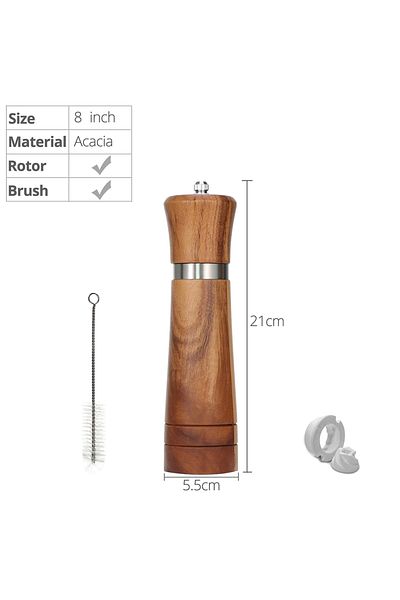 Choice 8 inch Pepper Grinder, Wood Salt and Pepper Grinder Mills Sets (included a spare ceramic and brush),