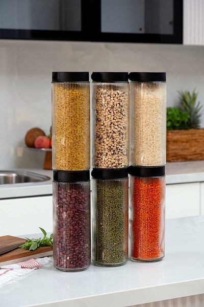 La Casa Art 6-Piece Glass Striped Large Size Jar Storage Container