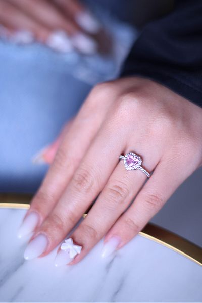 The Collection Heart Model Pink Zircon Stone Adjustable Steel Ring