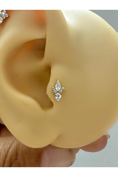 Arescollection 1 adet G23 TİTANİUM ( titanyum) zirkon taşlı tragus kıkırdak  conch flat  helix lobe uyumlu piercing