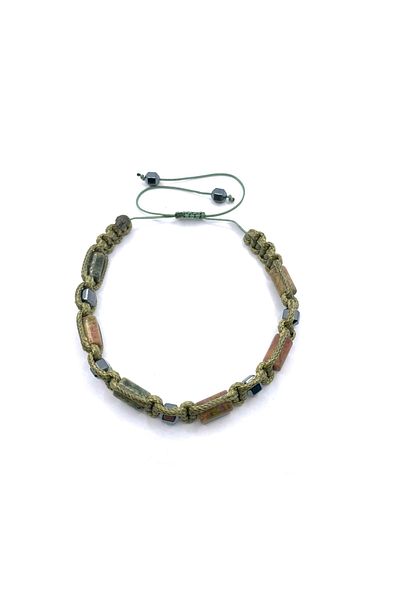 OSMANLI DOĞAL TAŞ Genuine Original Unakit - Hematite Natural Stone String Bracelet (Cornered Macrame Model)