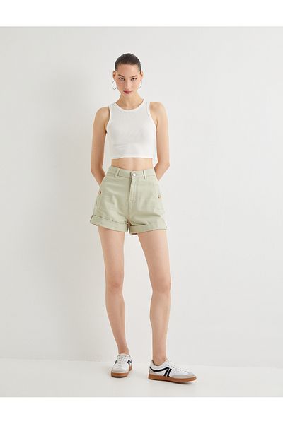 Koton Cotton Comfortable Fit Shorts - Buttoned and Layered Pocket