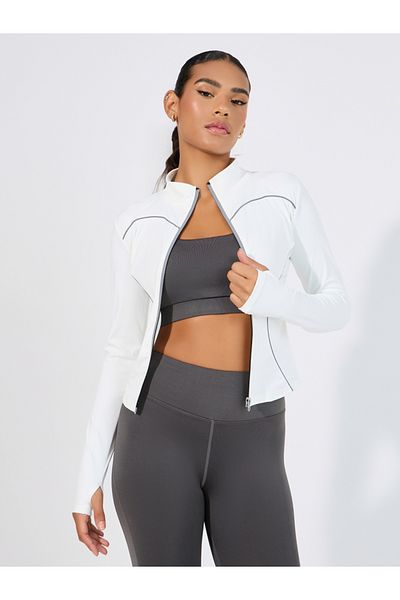 Styli Reflective Zip Tape & Contour Seam Detail Zip Up Jacket