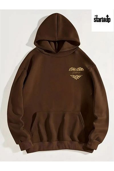 QUEENSTOWN Φούτερ με κουκούλα Unisex Καφέ Καρδιά Ειδικής Σειρά με στάμπα
