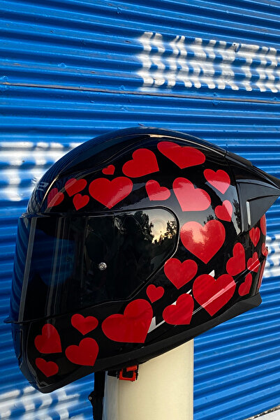 Banxtre Kask-Motor-Araba için Kırmızı Kalpli Sticker Etiket Seti