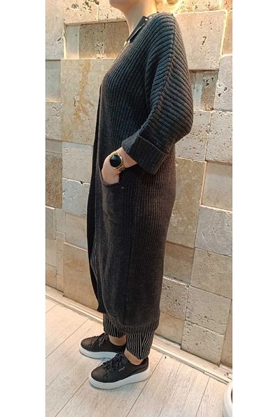 Tesettürce moda Γκρι πλεκτή ζακέτα - 110 εκ. Κοπή