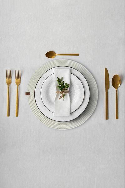 Tiesa Home Αμερικάνικο σερβίς για 6 άτομα - Σετ Πιάτο Πιάτο Γιούτας 30cm Κρέμα