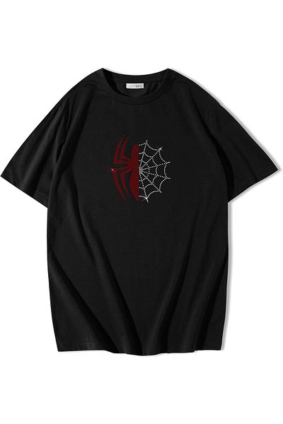 BRZ COLLECTION Μπλουζάκι Unisex Oversize Πολύχρωμο Spider Crystal Stone με στάμπα