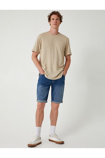 Koton Slim Fit-Jeansshorts aus Baumwolle – umgeschlagenes Bein mit Taschendetail