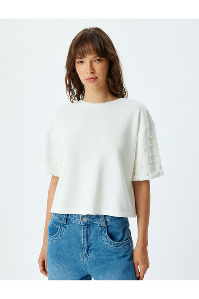 Koton Tričko s krátkým rukávem a výstřihem do V bez ozdobných detailů