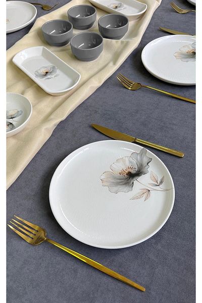 Yiğit Seramik Züccaciye Nilüfer 14-Piece Breakfast Set for 6 People