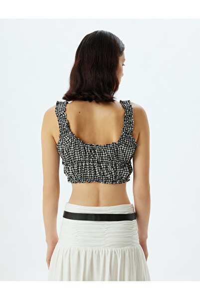Koton Crop Bustier with Thick Straps and Ruffles - Bow Detail