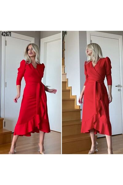 Viyamo فستان كريب بحزام متوسط الطول من Uzunkol