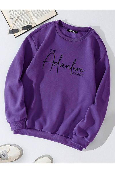 SOFTWAY Унисекс суитшърт с принт Adventure Oversize – лилав