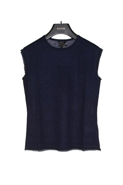 Escada Bisiklet Yaka Kolsuz Lacivert Kaşmir Triko Kazak