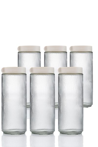La Casa Art 6-Piece Glass Striped Large Size Jar Storage Container