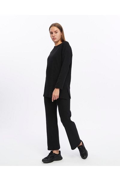 Benisengiydir Γυναικείο Σετ Πλεκτό Γυναικείο Μαύρο Crew Neck Comfortable Cut