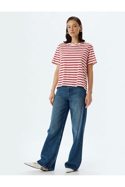 Koton Short Sleeve Crew Neck Cotton Striped T-Shirt