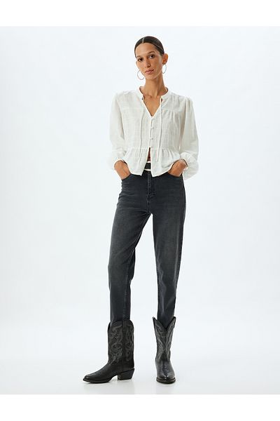 Koton High Waist Slim Fit Cotton Jeans - Buttoned Jean