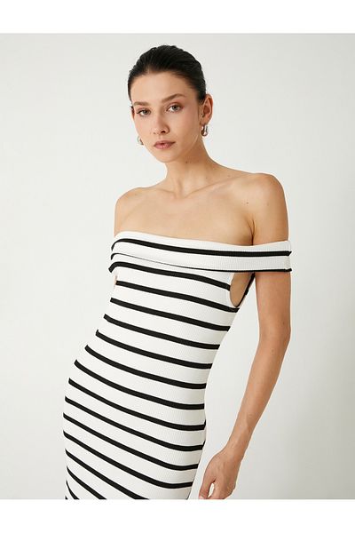 Koton Φόρεμα Madonna Collar Off The Shoulder με σκίσιμο μακρύ μολύβι - Modal Fabric
