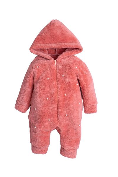 Chicsy Baby Winter Sweet Plush Cotton Pearl Embroidered Hooded Baby Kids Welsoft Jumpsuit