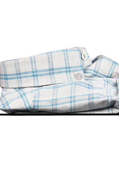 Varetta Чоловіча сіра турецька сорочка з 100% бавовни, широкого крою, в клітинку, з кишенями та довгими рукавами