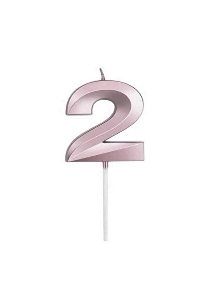 PARTİ AŞKI 2 Yaş Rose Gold Renk Rakam Mum - Doğum Günü Pasta Mumu - Cupcake Mumu