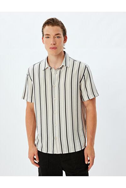Koton Сорочка в смужку з віскози з коротким рукавом Regular Fit