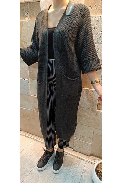 Tesettürce moda Γκρι πλεκτή ζακέτα - 110 εκ. Κοπή