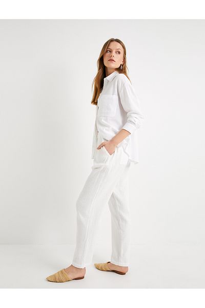 Koton Hose aus Baumwolle mit normaler Taille und Schnürung und Taschendetails