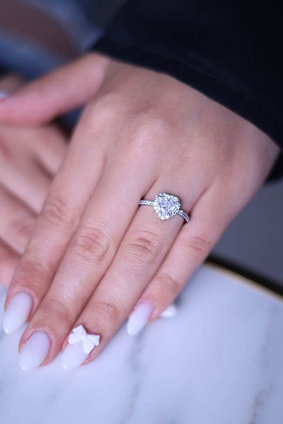 The Collection AdjusTable Cut Heart model Silver zircon Stone Steel RinG