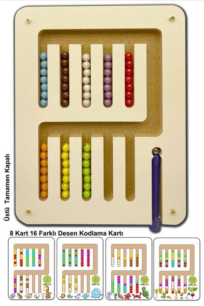 Mim Ar Design Montessori Manyetik Renkli Toplar Kodlama Ahşap Eğitici Oyuncak Zeka Kartları Kodlarama