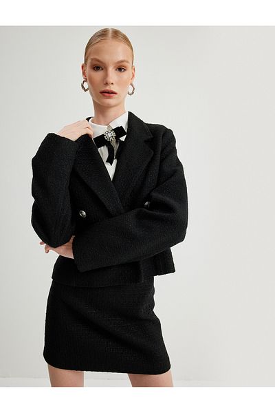 Koton Tweed Blazer Jacket Double Breasted Regular Fit