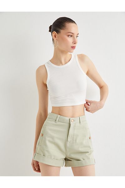 Koton Cotton Comfortable Fit Shorts - Buttoned and Layered Pocket