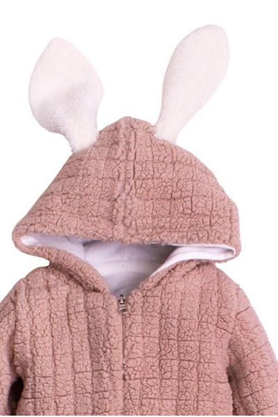 Chicsy Baby Winter Sweet Plush Cotton Rabbit Eared Hooded Baby Kids Welsoft Jumpsuit