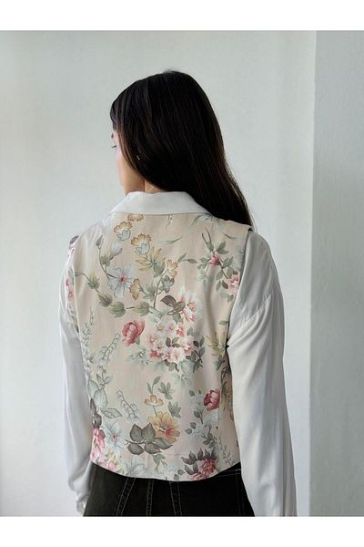 Retrobird V-Neck Five-Button Classic Women's Vest - Cream