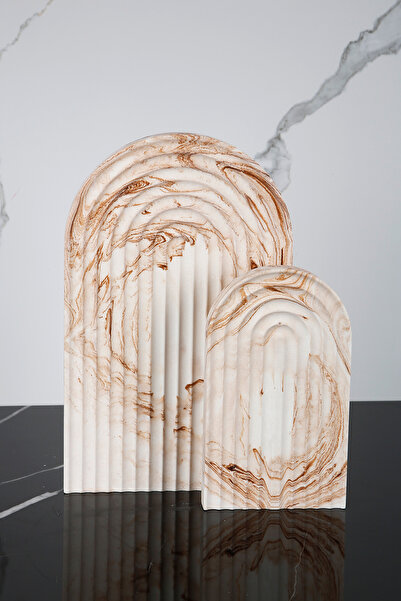 betonmall 2 Piece Marble Patterned Concrete Presentation Set Service Presentation Tray