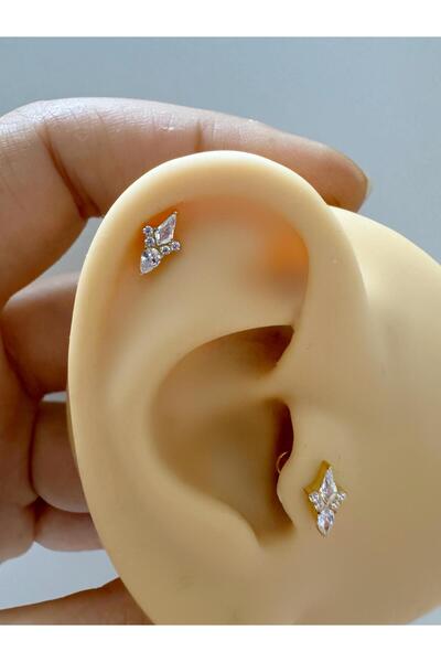 Arescollection 1 adet G23 TİTANİUM ( titanyum) zirkon taşlı tragus kıkırdak  conch flat  helix lobe uyumlu piercing